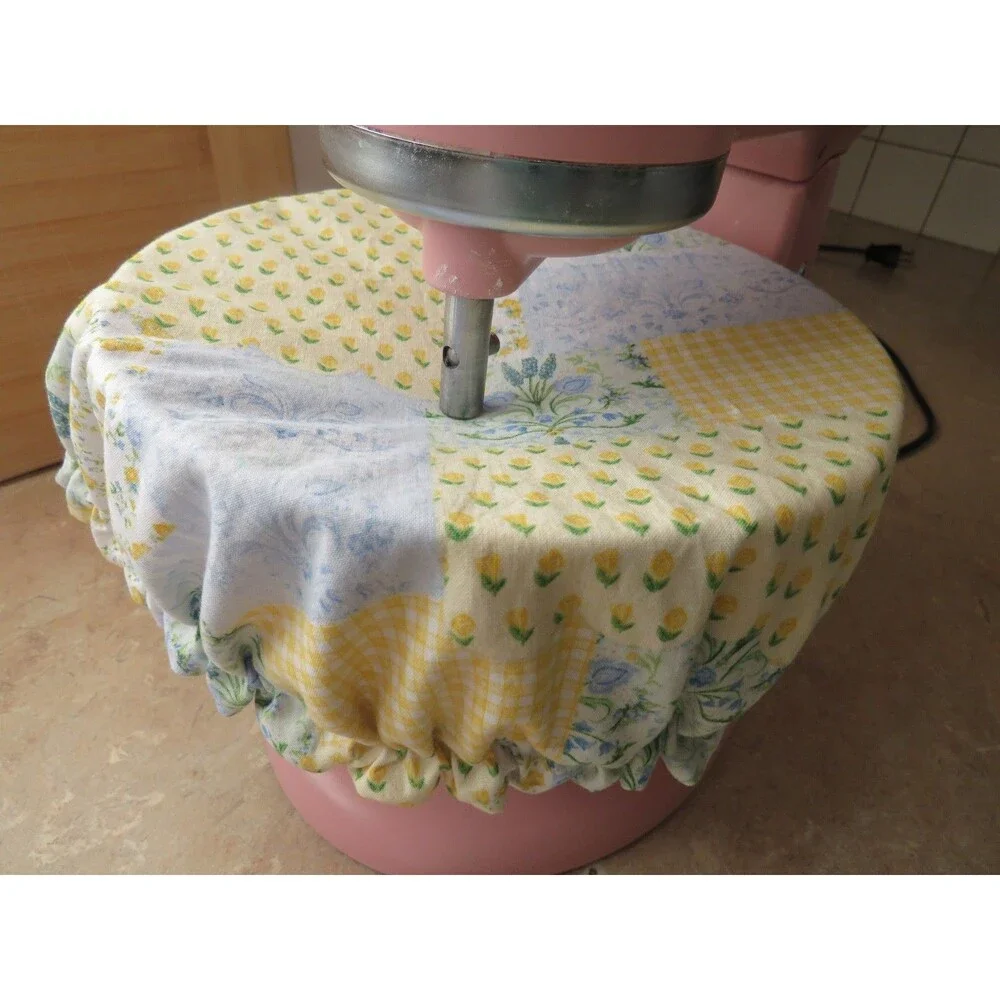 Kitchenaid Bowl Cover, Reversible Yellow Patchwork and Blue Rose, 4.5 QUART